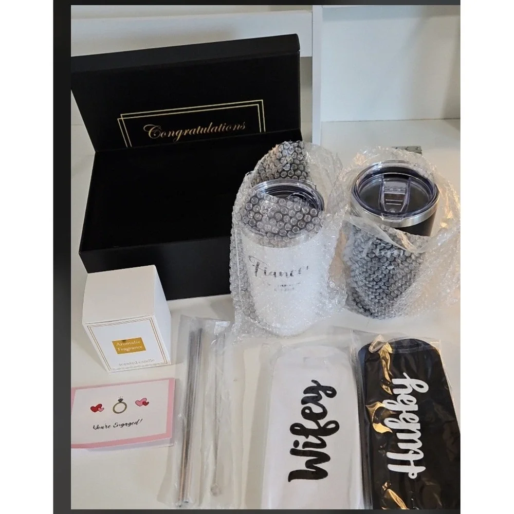 Congratulations On Your Engagement Gift Box Set Tumblers Wifey Hubby Socks...